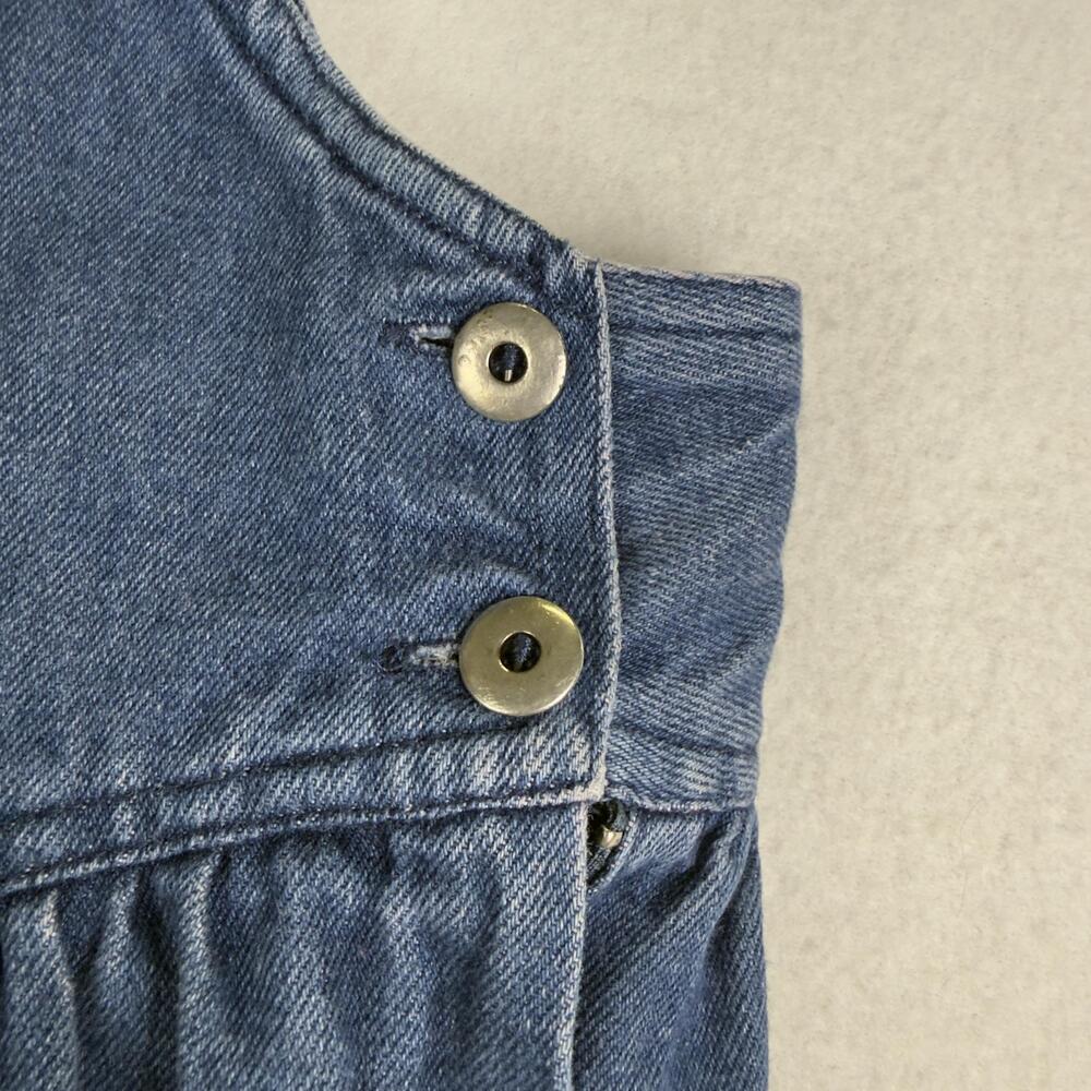 Vintage Denim Pinafore Dress Drop Waist Cross Back Pockets Blue 90s Size M - Picture 8 of 11